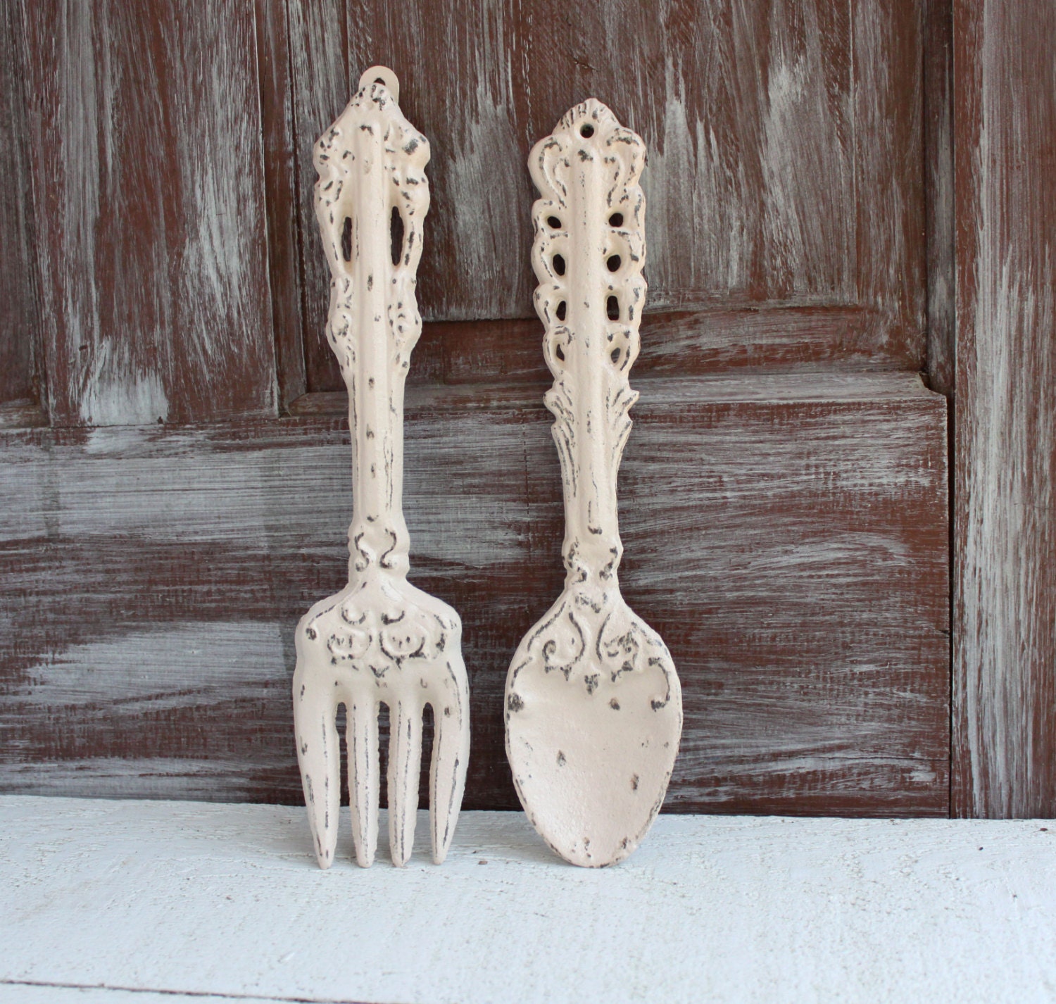 Large Ivory Fork and Spoon Kitchen wall decor Oversized