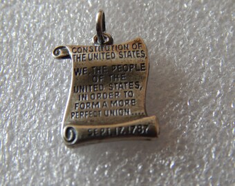 Vintage US Constitution 925 Silver Charm Pendant Great Gift