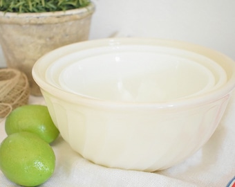 Fire King milk glass swirl nesting mixing bowls - set of 3 bowls
