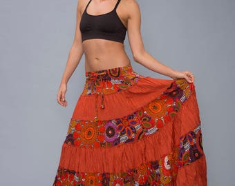 Gypsy skirt - bohemian - boho - Orange maxi skirt - long skirt - tribal skirt