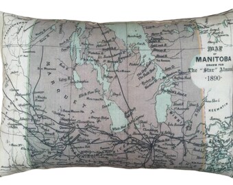 Manitoba Vintage Map Pillow - FREE SHIPPING