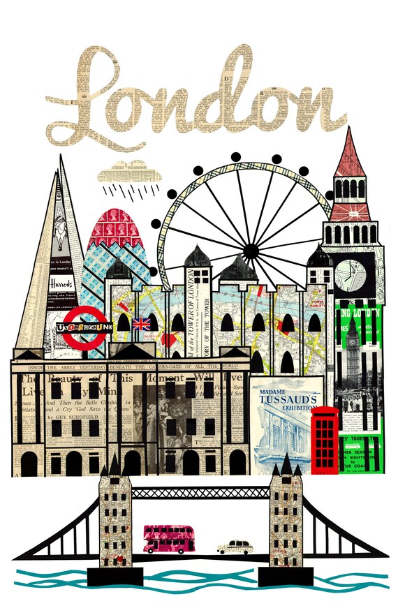 London Skyline Print Wall Art London England Note Cards
