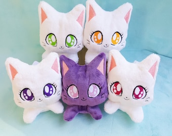 NEW White Small Cat Beanie // Kawaii Kitty Plushie // Handmade Stuffed Animal Plush Toy // Blue or Pink Neko // Ready to Ship