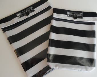 Black / White Stripe Ouch Pouches Medium 5x7 & Small 4x5 Clear First Aid Organizer for JuJuBe Diaper Bag Purse Travel Clip Add-On Option