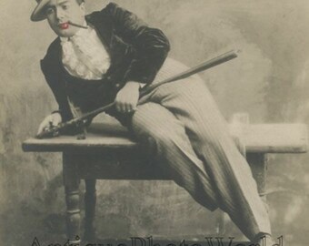 Handsome Russian actor Olenin with cigar in costume antique theater photo pc