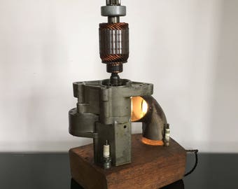 Unique Upcycled Sculptural Industrial Steam Punk Table Lamp