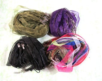 10 Organza Ribbon Necklaces 17" (B397b/398c-e)