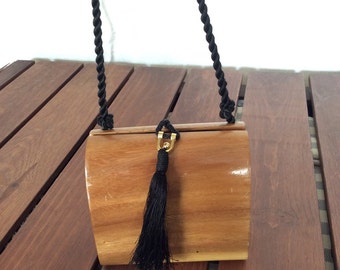 Vintage Fashionable Authentic Beverly Hills Collection by Timmy Woods Tan Whood Shoulder Bag Cross Body Bag