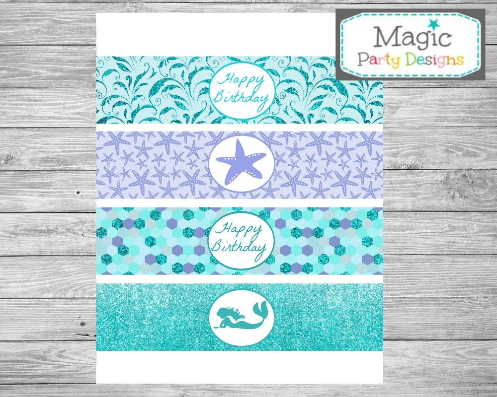 Mermaid party water bottle labels Mermaid birthday party