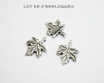 SET of 5 (B21) silver maple leaf charms