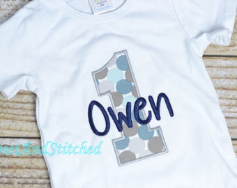 Boys First (1st) Birthday Shirt or tee - Baby Boy polka dot Cake Smash Outfit, 1st Birthday Shirt, baby boy birthday outfit, personalized