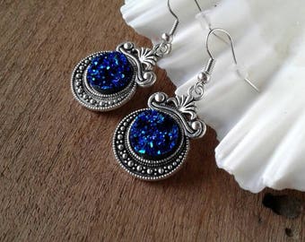 Blue Druzy Earrings