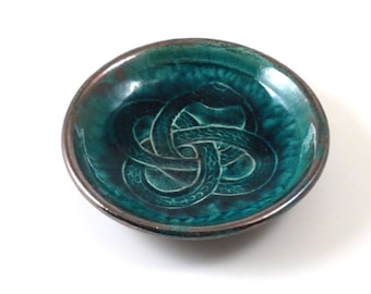 OUROBOROS Snake RAKU Offering Bowl Handmade Ceramic Pottery