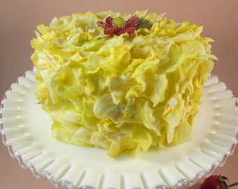 Lemon Yellow Cake Faux Flower Petal Cake with a Beaded Flower on Top Wedding Shower Cake Tea Party Decor Display Cake