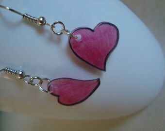 Fancy crazy plastic red pink heart earrings