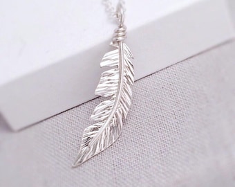 Feather Necklace Sterling Silver | Boho Silver Necklace | Silver Feather Pendant | Handcrafted Silver Jewellery UK