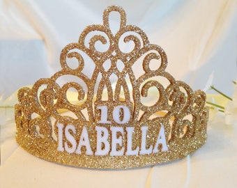 Personalisierte Geburtstagskrone - erster Geburtstag Krone - Quinceañera-Krone - Name Krone - Gold-Glitter Krone - Kronen-Stirnband - Prinzessin Krone