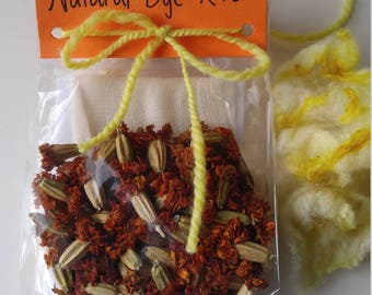 Natural Dye Kit / Yellow / Orange / Marigold / Seed / Botanical Dye / Organic / Alum / Beginner Dyeing / plant fiber / vegan / wool
