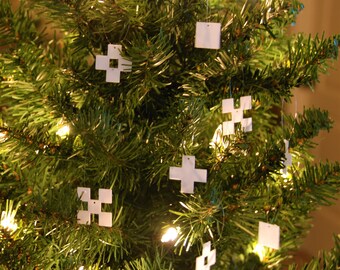 Minecraft Snowflake Ornament, 8-Bit Retro Christmas Gift Minimalist Pixel Handmade Ornament, Best Custom Sizes Available