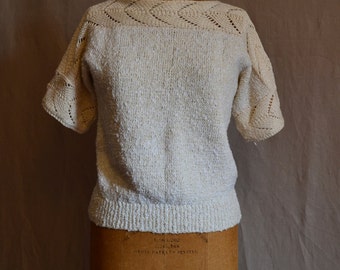 Nubby vintage cream and white stretchy sweater