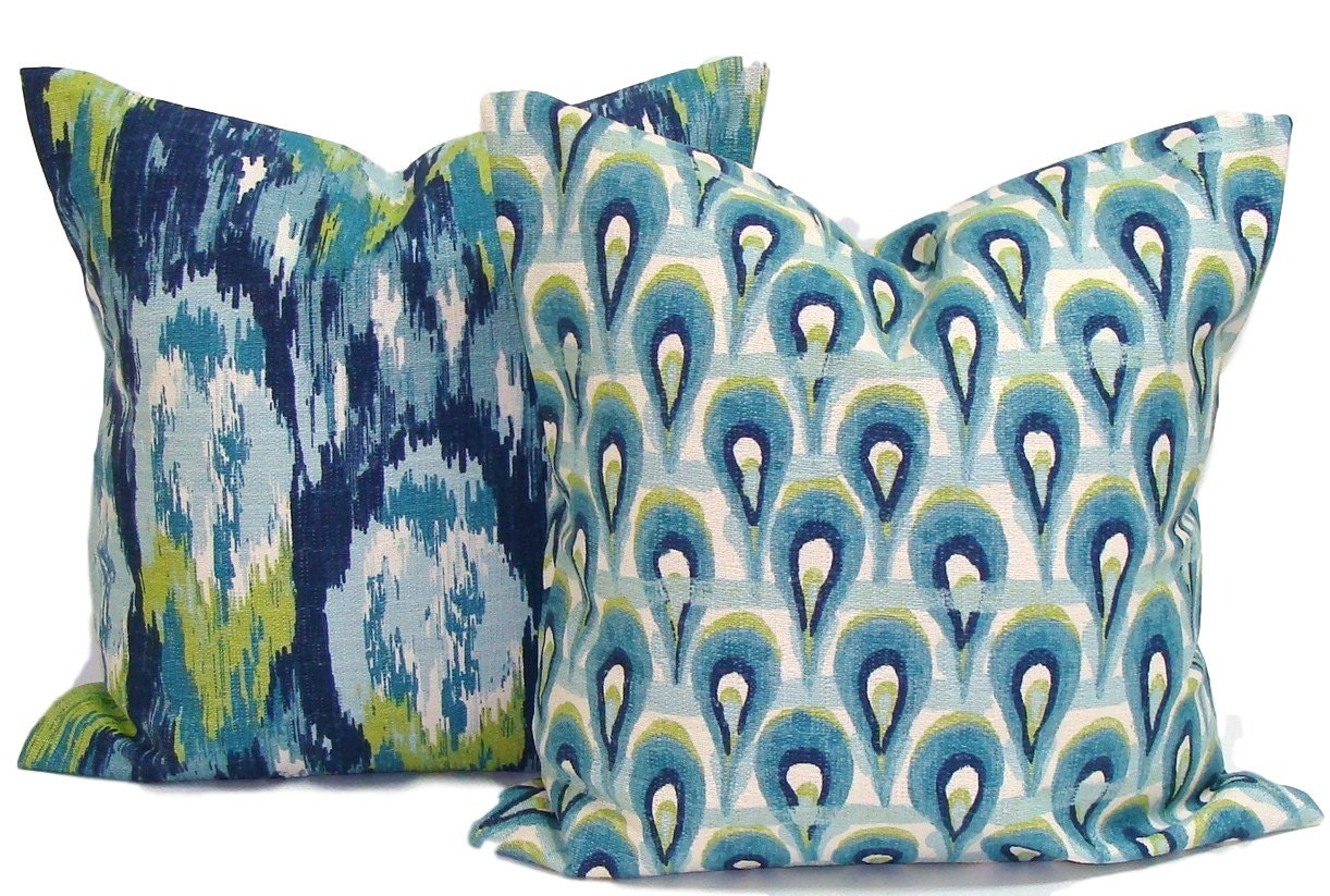 Blue PILLOWS.SET of TWO.16x16 inch.Pillow Covers.Decorative
