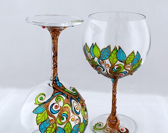 Wine goblets Wine Glasses CRYSTAL Wedding Glasses Hand painted Klimt Decor Glasses The Tree of Life Gothic glasses Wedding gift Set of 2