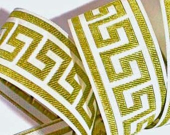 Greek Key Ribbon -1 1/2" x 3 yds - Greek Key Woven Ribbon Olive/Kiwi and White