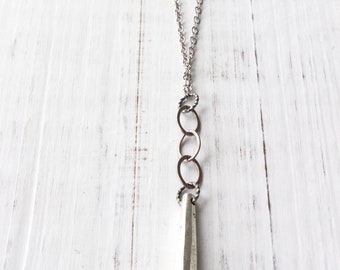 Long silver necklace with pewter drop, bohemian style necklace, long geometric necklace, boho style necklace, minimalist necklace, no clasp