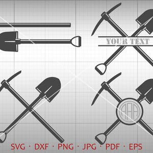 Miner Pick Shovel SVG, Coal Miner Svg, Pick Monogram Frame with Circle Font, Shovel Clipart Vector Silhouette Cricut Cut File Commercial Use