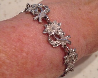 Vintage Sterling Silver & Marcasite Bracelet