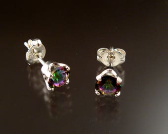 Mystic Topaz 5mm round post earrings Sterling Silver