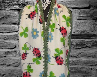 Fleece Scarf with Crocheted Edge, Muffler, Bufanda, Spring Daisy, Clovers & Lady Bugs