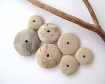 Natural Stone Cairn Mediterranean Beach Stone Stacks Pebble Rock Donut Beads River Stone Spacers CREME WHEELS 18-29 mm