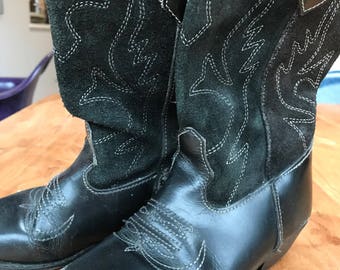 Black suede & leather stitched vintage children's cowboy boots kids EU size 29 / UK 11.5 / US 12.5