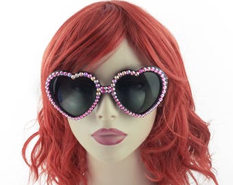 CANDY Heart Sunglasses, Pink Sunglasses, Studded Sunglasses, Kawaii Sunglasses, Pink & Black Sunglasses, Womens Sunglasses, Bling Sunglasses