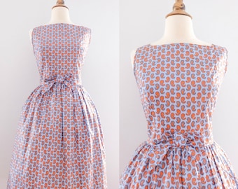 1950s Paisley Bow Sundress // Vintage 50s New Look Cotton Blue Dress