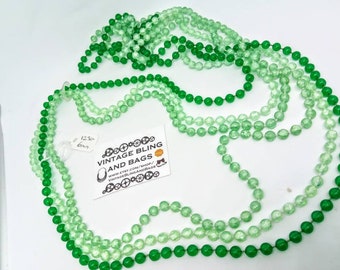 123cm vintage 1980s multi strand green necklace, vintage green necklace, bead necklace, long green necklace, green beads, vintage necklace