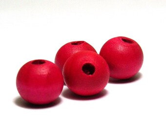 25x Round Wooden Beads 10 mm - Pink