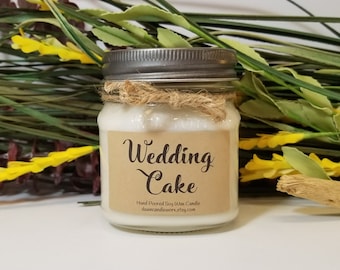 8oz Wedding Cake Scented Candles - Soy Candles Handmade - Mason Jar Candles - Rustic Candles - Wedding Gift - Wedding Candles - Unique Gift