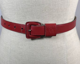 Vintage Red Anne Klein Thin Waist Belt, Genuine Leather, Size S