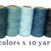Sea Green Macrame Cord Set | 5 colors x 10 yards each | Hilo Encerado Linhasita for arts and crafts projects, including leather crafts