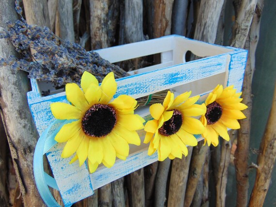 Mylovelyweddingday Rustic Wooden Sunflower Crate Sunflower