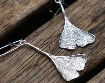 Sterling Silver Earrings, Silver Ginkgo Leaf Earrings, Leaf Earrings, Silver Dangle Earrings, Nature Earrings Ginkgo Earrings