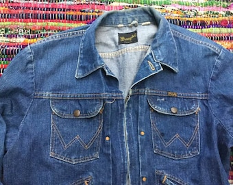 Vintage Selvedge Wrangler Pleated Denim Jacket Zipper Front