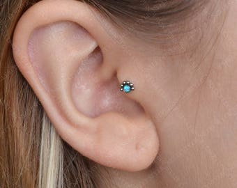 Surgical Steel Tragus Earring with Opal stone - works as nose stud, cartilage earring, conch piercing