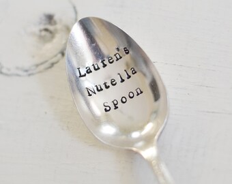 Nutella Spoon, Custom Name Spoon, My Nutella Spoon Knife, Vintage Silver Plate Spoon, Hand Stamped Spoon, Engraved Nutella Lover Gift