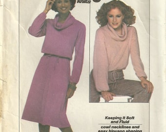 Simplicity 8162 Misses Vintage 70s Cowl Neck Top Skirt Dress Sewing Pattern Size 14 - 16