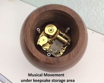 Walnut Music Box, 4 Inch Spherical, Turned, Round