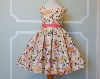 Girl's Vintage Style Pleated Circle Skirt Easter Dress sz 5/6