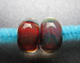 BORO Lampwork Beads Pair, Lampwork Pair, Borosilicate Beads, Red, Teal, Green, Purple, Orange, Yellow, OOAK Handmade Lampwork Beads - HGD216